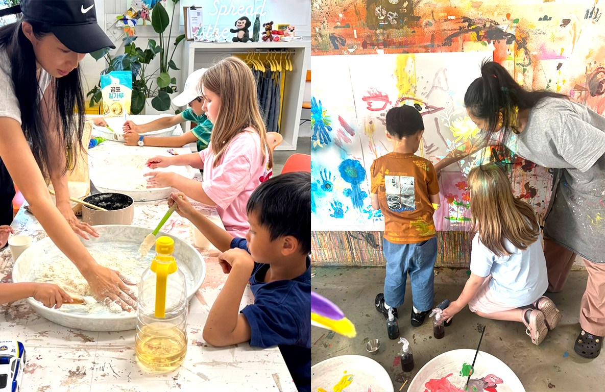 Children exploring Korean cultural art