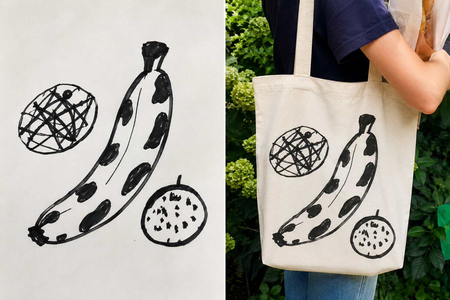 Traditional Korean ink painting and custom tote bag artwork